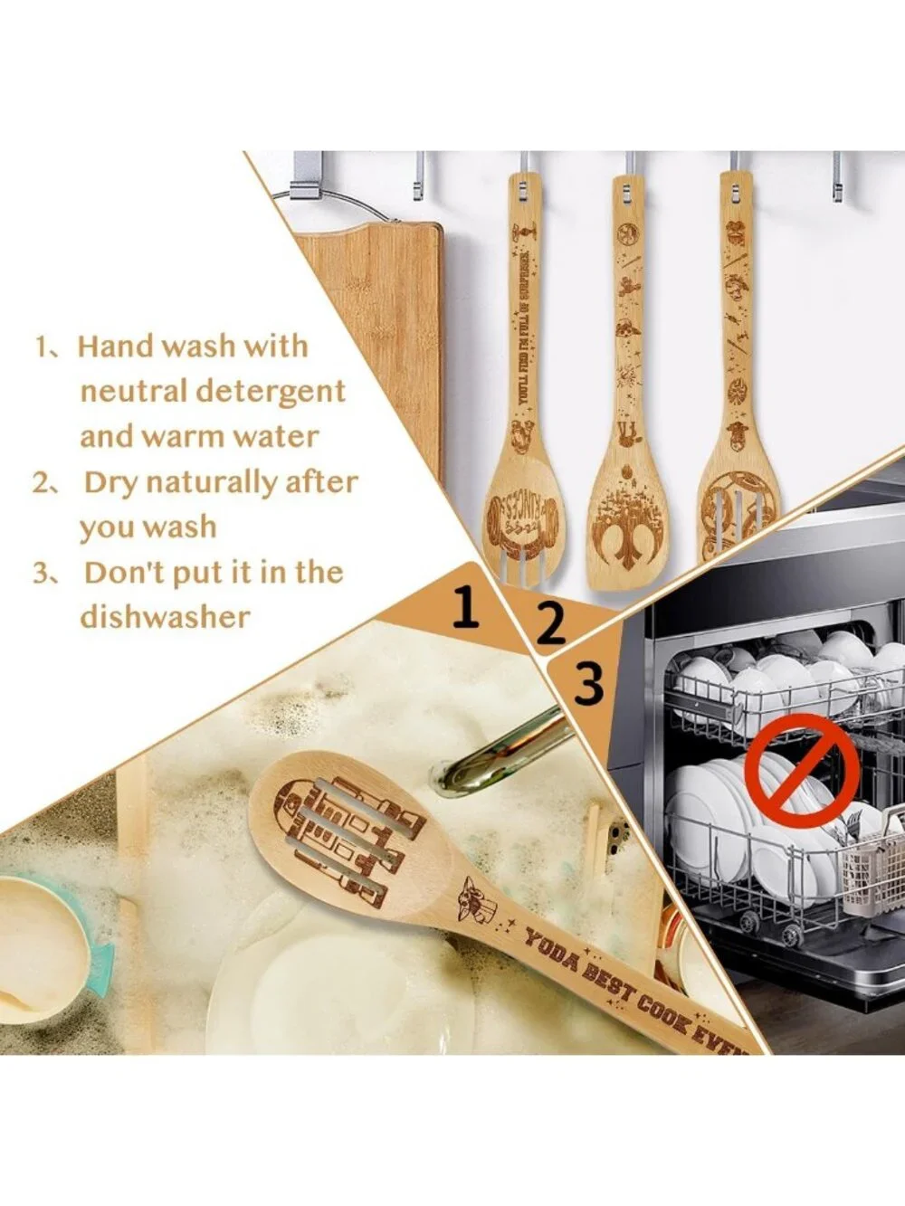 7PCS Bamboo Cooking Utensils Set - Wooden Spoons & Spatulas for Kitchen Decor